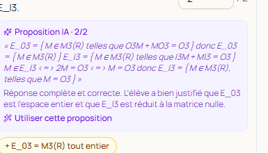 Proposition IA réelle de Barème : transcription du manuscrit, note proposée 2/2 et commentaire citant le critère du barème
